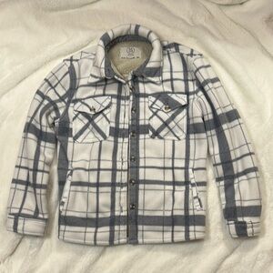 Gray Plaid Fleece Sherpa Jacket